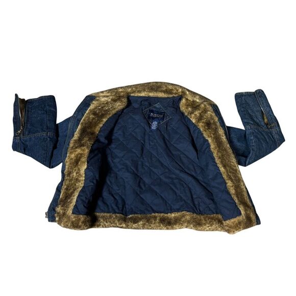 Austin Denim Jacket Size Large Blue Fur Collar Long Sleeve Zip Trucker Western - Picture 8 of 13